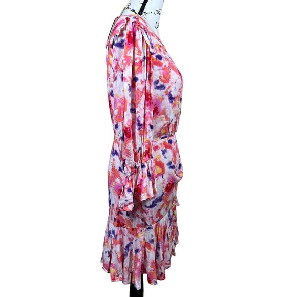 Betsey Johnson pink dress floral side ruched long sleeve size 8 soft girl barbie - Picture 7 of 16